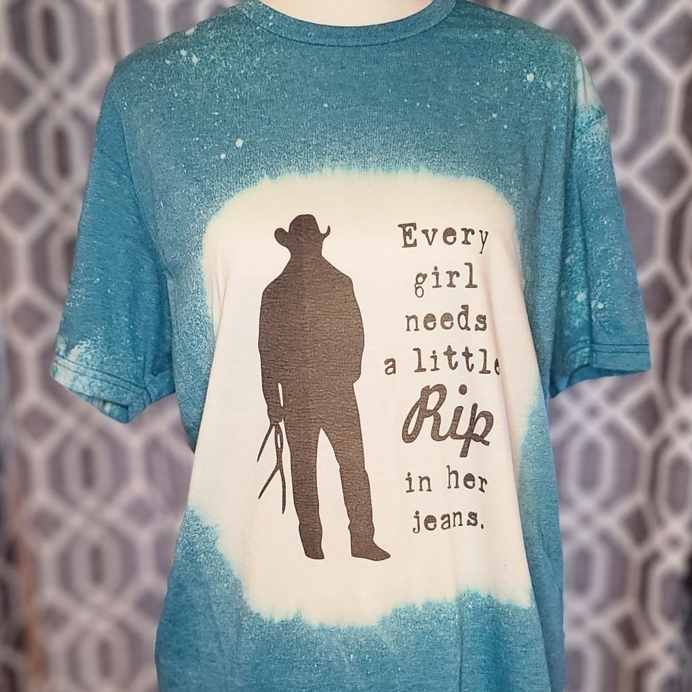 Handmade Teal Distressed Tee Women's